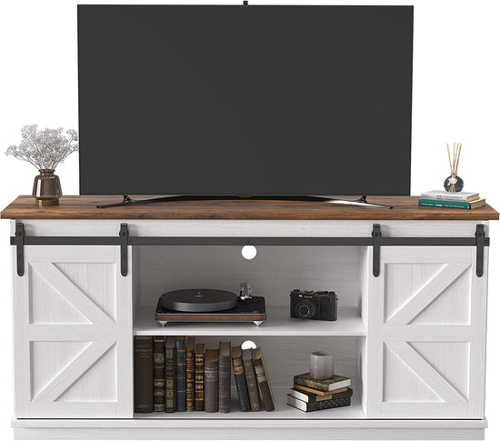 NEW! Copy of Farmhouse TV Stand up to 65 In, Entertainment Center with Sliding Barn Doors