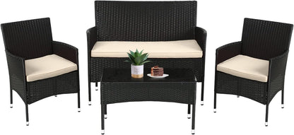 New! Patio Furniture Set 4 Pieces Outdoor Rattan Chair Wicker