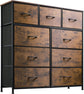 9 Drawers Fabric Dresser for Bedroom, Storage Tower, Rustic Brown Wood Top