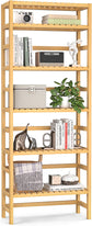 2 Pcs NEW 6-Tier Bamboo Adjustable 63.4” Tall Bookcase Book Shelf Organizer, Free Standing