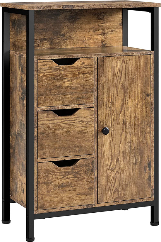 Industrial Bathroom Floor Cabinet Freestanding Wooden Organizer, Rustic Brown or  Grey