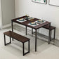 3 Pcs Home Dining Table, Kitchen Table Set w/ 2 Benches Chair