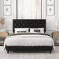 Bed Frame with Adjustable Headboard, Diamond Button Tufted Style, Black