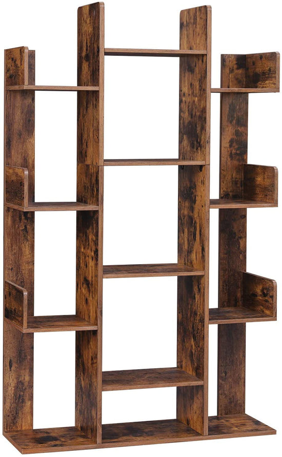 Bookshelf Tree-Shaped with 13 Storages Rustic Bookcase Brown