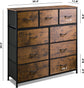 9 Drawers Fabric Dresser for Bedroom, Storage Tower, Rustic Brown Wood Top