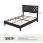 Bed Frame with Adjustable Headboard, Diamond Button Tufted Style, Black