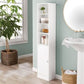 Freestanding Storage Cabinet with Three Tier Shelves Tall Slim Cabinet White