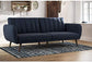 NEW! Sofa Futon Premium Linen Upholstery and Wooden Legs, Blue Linen