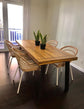 Acacia Wood Dining Table, Natural Stained with Rustic Metal