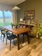 Acacia Wood Dining Table, Natural Stained with Rustic Metal