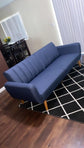 NEW! Sofa Futon Premium Linen Upholstery and Wooden Legs, Blue Linen