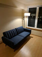 NEW! Sofa Futon Premium Linen Upholstery and Wooden Legs, Blue Linen