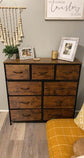 9 Drawers Fabric Dresser for Bedroom, Storage Tower, Rustic Brown Wood Top