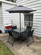 6-Piece Outdoor Patio Dining Set with Umbrella, Outdoor Tempered Glass Table and Chairs, Black