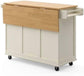 Breakfast Bar White Mobile Kitchen Island Cart with Wood Drop Leaf