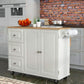 Breakfast Bar White Mobile Kitchen Island Cart with Wood Drop Leaf