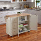 Breakfast Bar White Mobile Kitchen Island Cart with Wood Drop Leaf