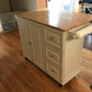 Breakfast Bar White Mobile Kitchen Island Cart with Wood Drop Leaf