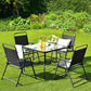 6-Piece Outdoor Patio Dining Set with Umbrella, Outdoor Tempered Glass Table and Chairs, Black