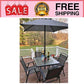 6-Piece Outdoor Patio Dining Set with Umbrella, Outdoor Tempered Glass Table and Chairs, Black