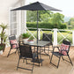 6-Piece Outdoor Patio Dining Set with Umbrella, Outdoor Tempered Glass Table and Chairs, Black