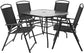 6-Piece Outdoor Patio Dining Set with Umbrella, Outdoor Tempered Glass Table and Chairs, Black