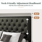 Bed Frame with Adjustable Headboard, Diamond Button Tufted Style, Black