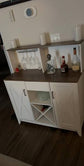 New! Modern Farmhouse Coffee Bar Cabinet, Barn Doors Cabinet with Storage Hutch, White