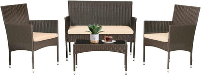 New! Patio Furniture Set 4 Pieces Outdoor Rattan Chair Wicker