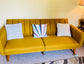 NEW Futon, Convertible Sofa & Couch Upholstery and Wooden Legs, Mustard Linen