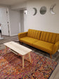 NEW Futon, Convertible Sofa & Couch Upholstery and Wooden Legs, Mustard Linen