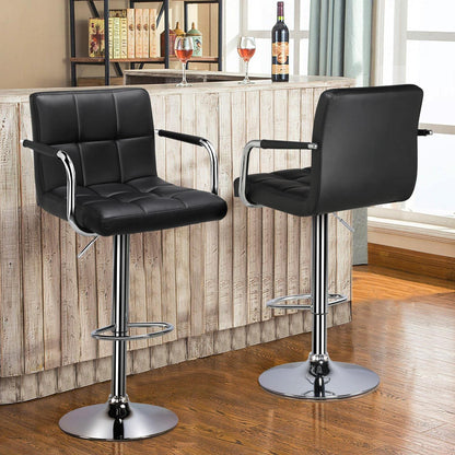 2 Set Counter Height Bar Stools Height Adjustable with Armrest, Velvet Grey/Black