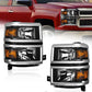 For 2014-2015 Chevy Silverado 1500 Chrome Headlights Headlamps L+R Pair