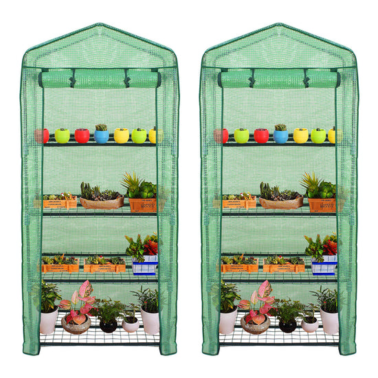 2PCS 4-Tier Mini Greenhouse Hot Garden House Plant Flower Green House w/PE Cover