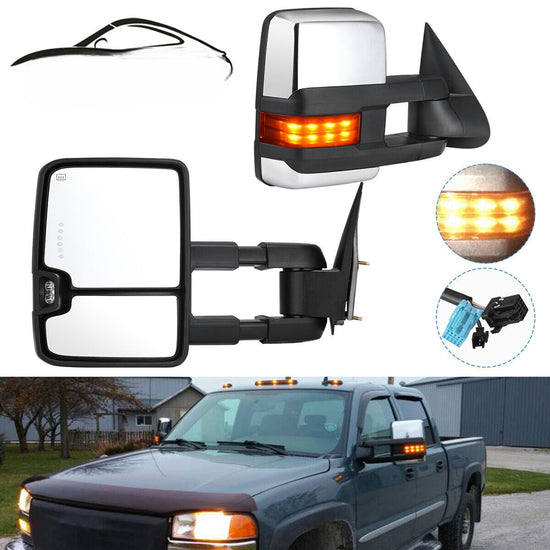 Power Heated LED Turn Signal Tow Mirrors for 03-06 Chevy Silverado 1500 2500 HD