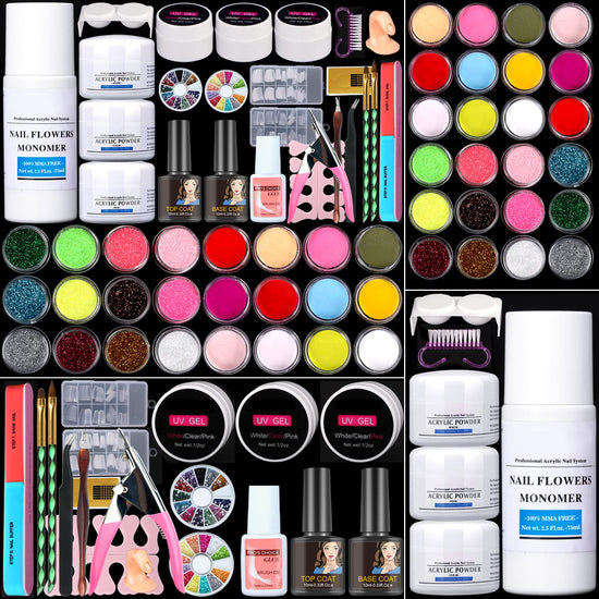 Acrylic Nail Kit, Liquid Monomer Set, Glitter Powder & Carving Powder Set Starting Nail Kit