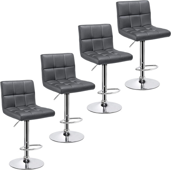 Set of 4 Bar Stools Modern Square Counter Height Barstool 22" to 33" PU Leather Swivel Adjustable