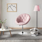 NEW! Makeup Vanity Chair Velvet 360 Swivel Barrel Chair Round Tufted Back Adjustable Pink