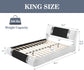 King Size Bed Frame, Faux Leather Upholstered with Adjustable Headboard, White and Black