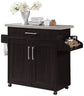 Kitchen Island with Spice Rack, Towel Rack & Drawer, Chocolate with Grey Top