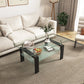 Glass Coffee Table for Living Room, Rectangle Modern Side Coffee Table w/ Lower Shelf, Metal Leg