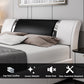 King Size Bed Frame, Faux Leather Upholstered with Adjustable Headboard, White and Black