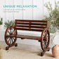 2-Person Wooden Wagon Wheel Bench, Lounge Furniture - Brown