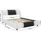 Queen Size Upholstered Bed Frame with Headboard, Deluxe Faux Leather Modern Platform Bed Frame, Black and White