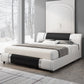 King Size Bed Frame, Faux Leather Upholstered with Adjustable Headboard, White and Black