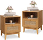 2 Pack Rattan Nightstand, Wooden Bedside Table End Table for Living Room and Bedroom