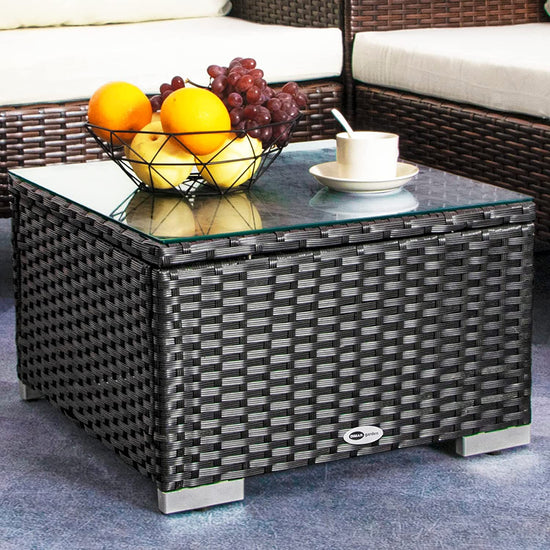 19.7" Outdoor Coffee Table Wicker Patio Side Table with Glass Top