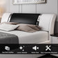 Queen Size Upholstered Bed Frame with Headboard, Deluxe Faux Leather Modern Platform Bed Frame, Black and White