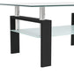 Glass Coffee Table for Living Room, Rectangle Modern Side Coffee Table w/ Lower Shelf, Metal Leg