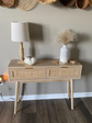 39" Console Table, Oak Grain Sofa Table with Wood Frame & 2 Bamboo  Drawers For Entryway